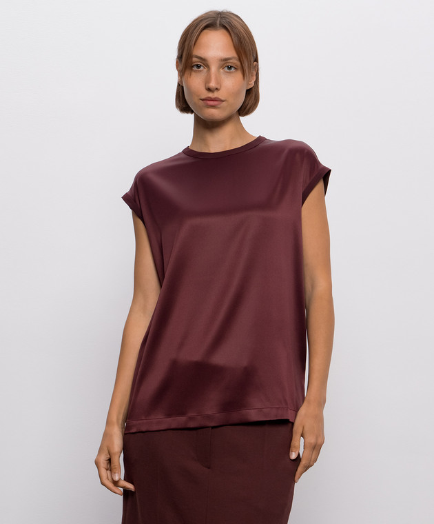 Brunello Cucinelli Бордовий топ із шовку MPC59EH500 зображення 3