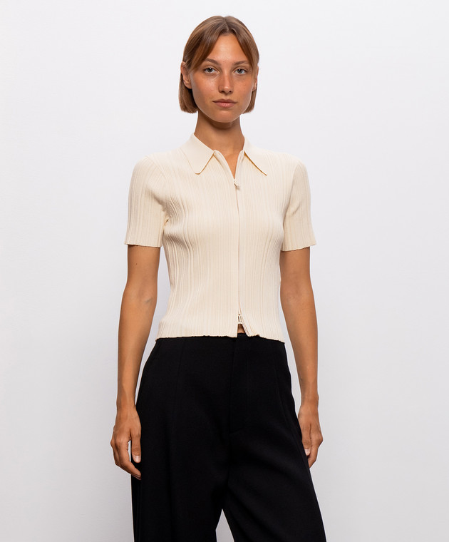 Victoria Beckham Бежевый топ в рубчик на молнии 1326KTP007305A изображение 3
