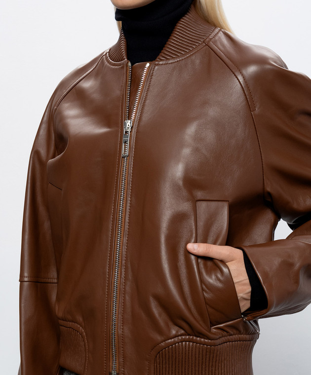 Max Mara Sportmax Коричневий шкіряний бомбер AMOUR SPXAMOUR зображення 5