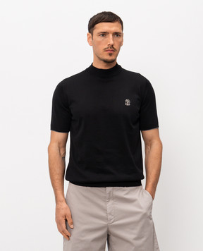 Brunello Cucinelli Чорна футболка з вишивкою емблеми M29800104