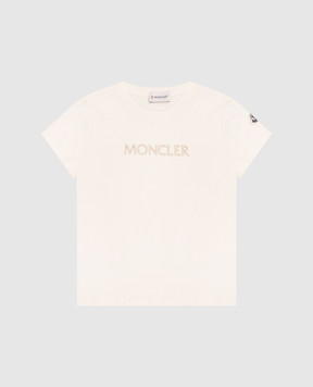 Moncler ENFANT Дитяча бежева футболка з вишивкою логотипа L19548C0000989AT91214