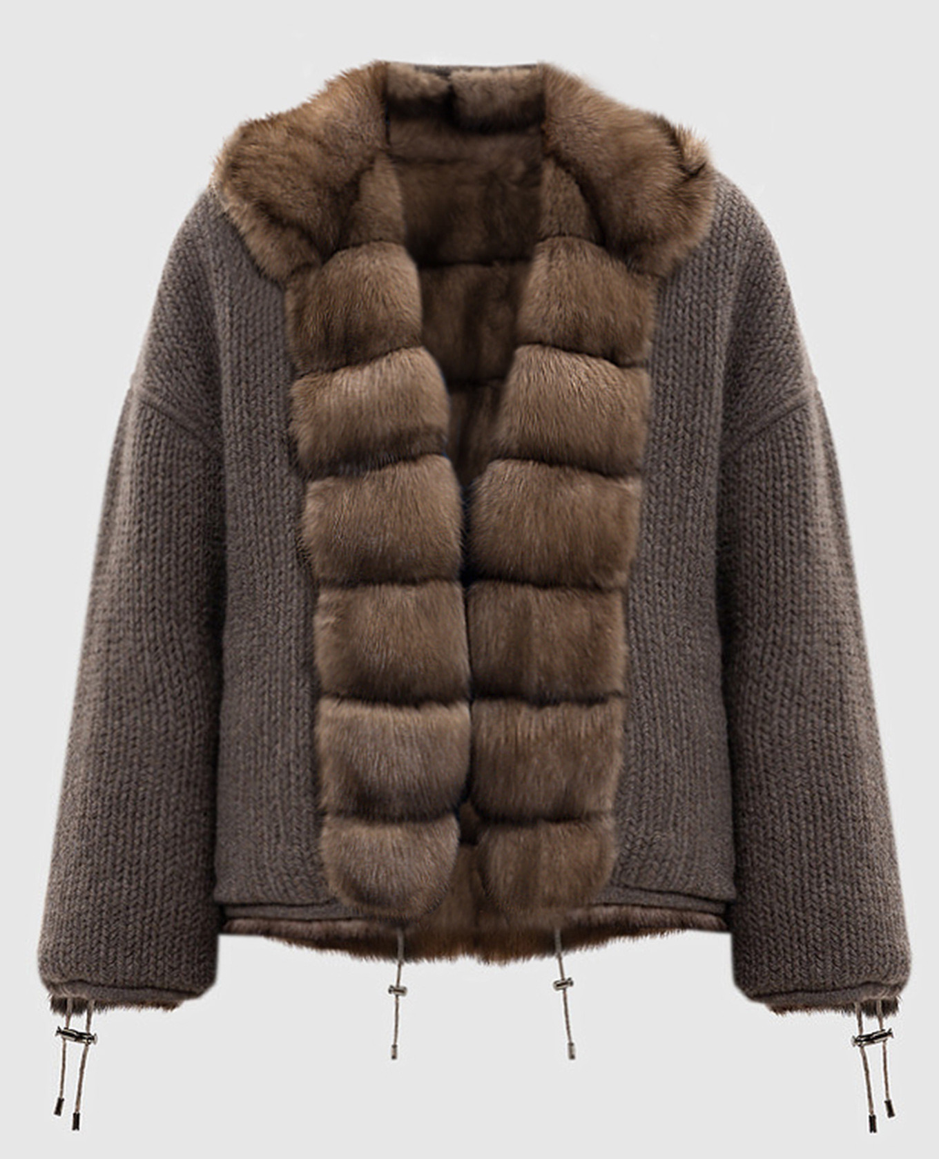 

Коричневая двусторонняя шуба из меха соболя и кашемира, Коричневый, Шубы