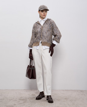 Brunello Cucinelli Бежевый ажурный кардиган с шерстью и кашемиром MGSR24306