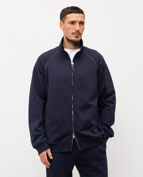 Brunello Cucinelli Синя спортивна куртка з окантуванням MW8639087G