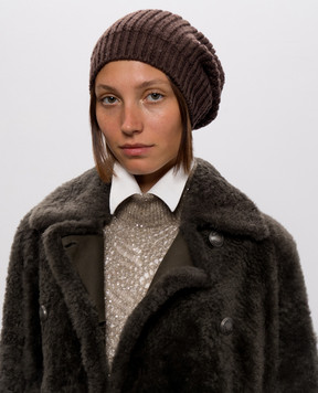 Brunello Cucinelli Коричневая шапка из кашемира и шелка с пайетками M32373999