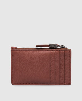 Brunello Cucinelli Коричневий шкіряний картхолдер з принтом логотипа MWCAM2714