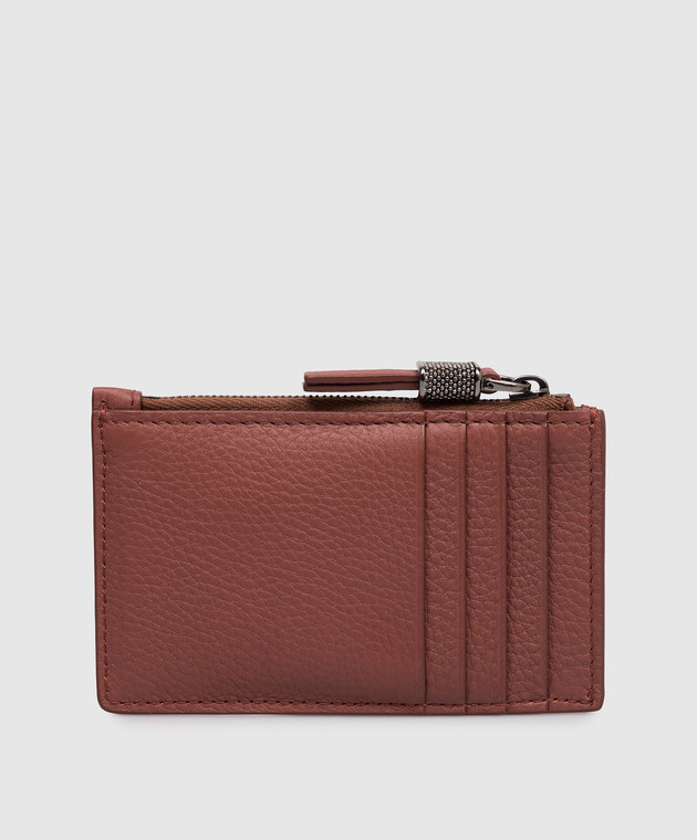 Brunello Cucinelli Коричневий шкіряний картхолдер з принтом логотипа MWCAM2714 зображення 2