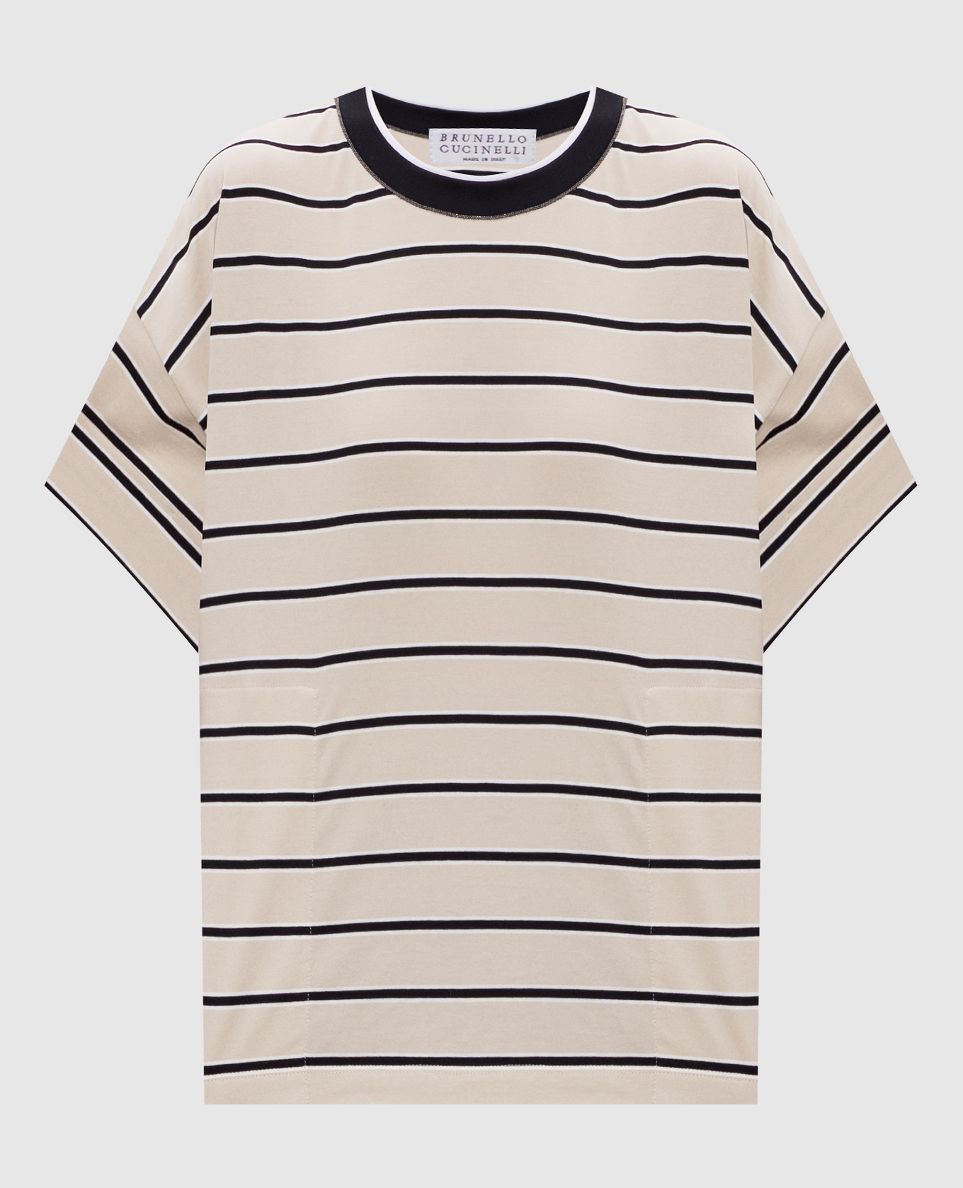 Бежевая футболка в полоску с карманами