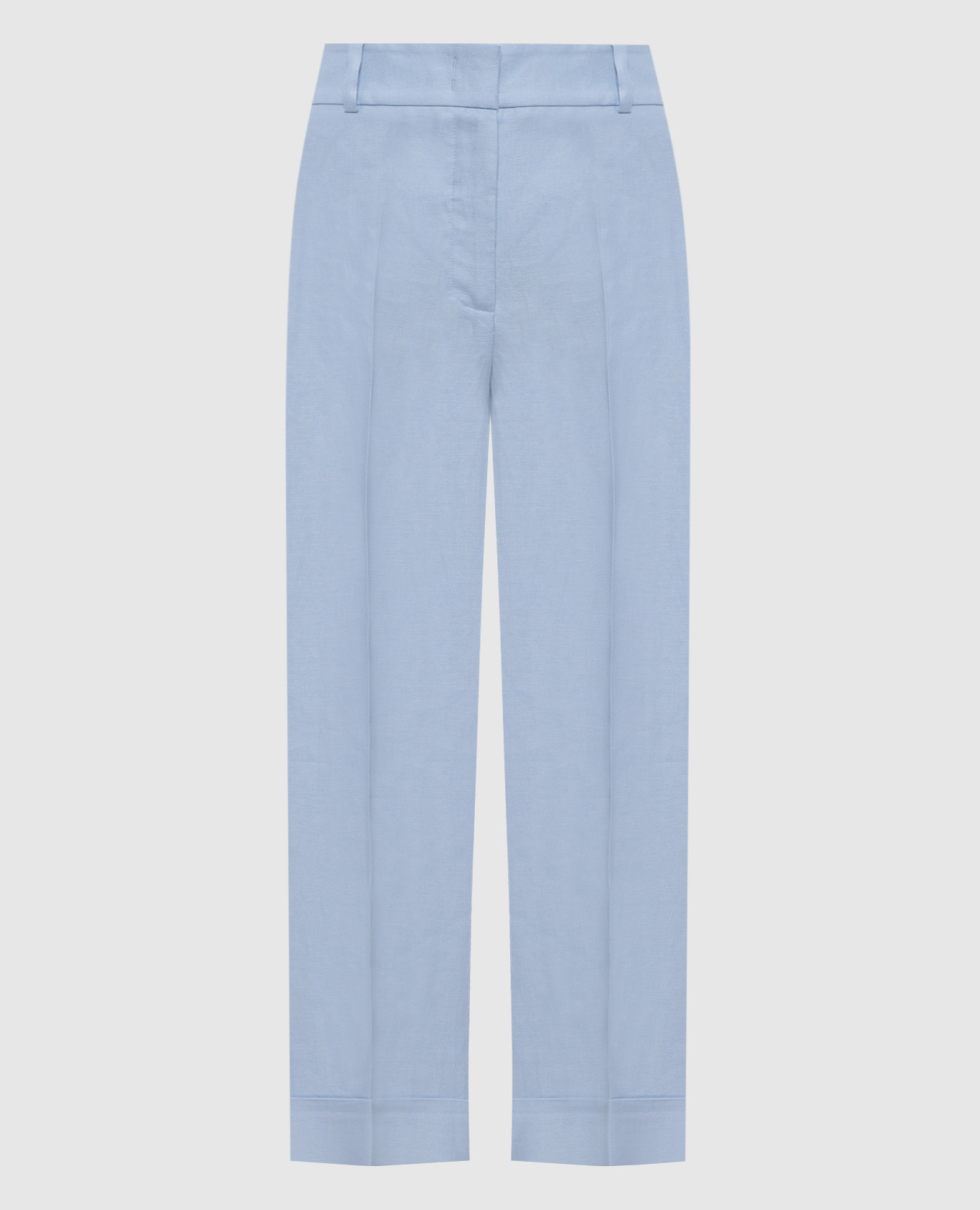 Голубые брюки из льна с отворотами