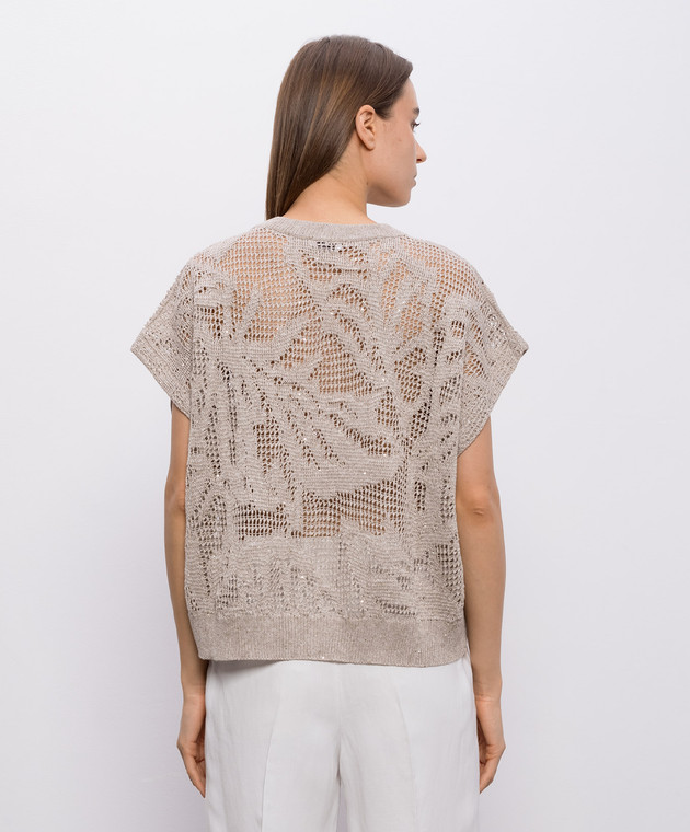 Brunello Cucinelli Бежевий топ з льону з паєтками MDT771010 зображення 4