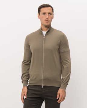 Brunello Cucinelli Коричневий кардиган з вовни та кашеміру на блискавці M2400106
