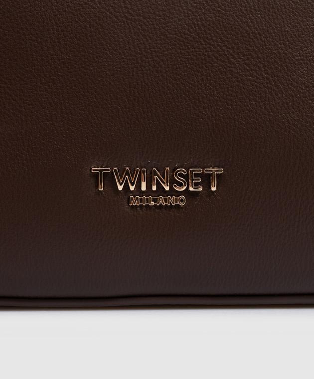 Twinset Коричнева сумка бакет-бег з фактурним логотипом 262TB7035 зображення 4