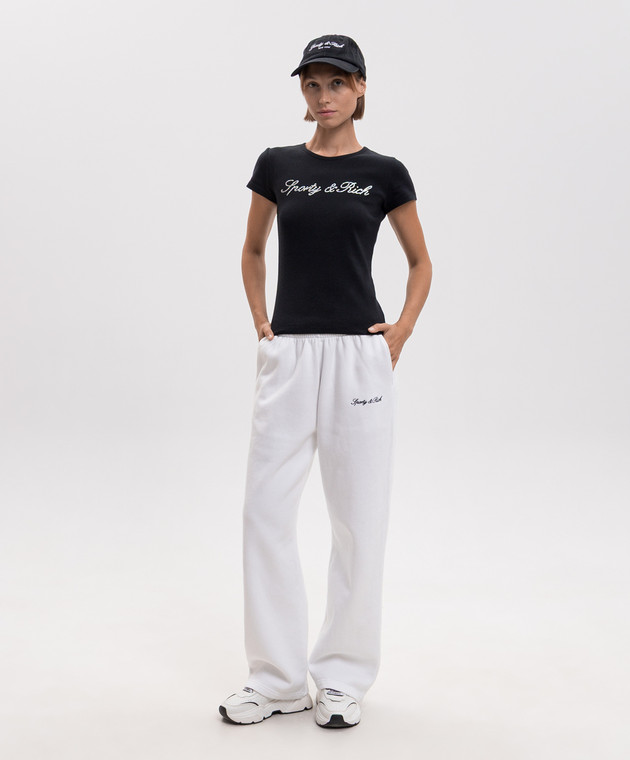 Sporty & Rich Черная футболка с кристаллами TO13071326BA01 изображение 2