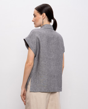 Peserico Сіра сорочка з льону з відворотами S0649802629