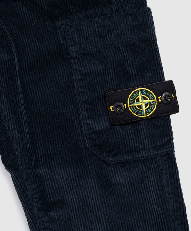 Stone Island Дитячі сині вельветові джогери-карго з патчем логотипа L2S163100005S01991012 зображення 3