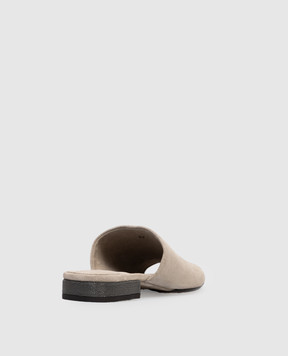 Brunello Cucinelli Бежеві замшеві шльопанці з ланцюжком моніль MZSFC3170