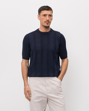 Brunello Cucinelli Синя в'язана футболка з льоном M2L707800