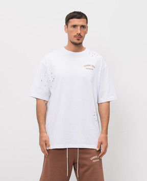 Comme des Fuckdown Біла футболка з принтом логотипа та проріхами FMS6CFABM01923