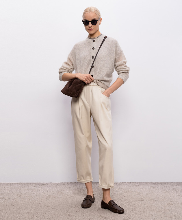 Brunello Cucinelli Бежевий кардиган з вовною з люрексом MBG775506P зображення 2