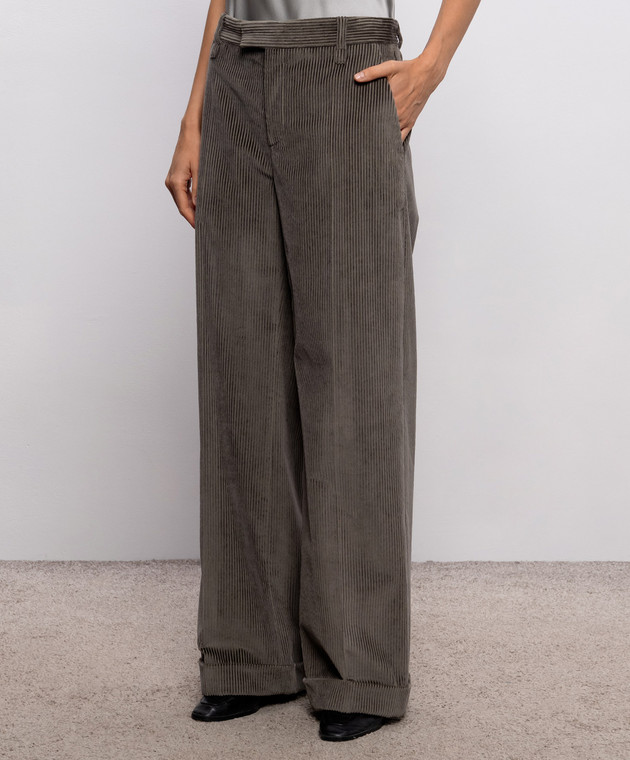 Brunello Cucinelli Зеленые вельветовые брюки с цепочкой мониль MA180P8492 изображение 3