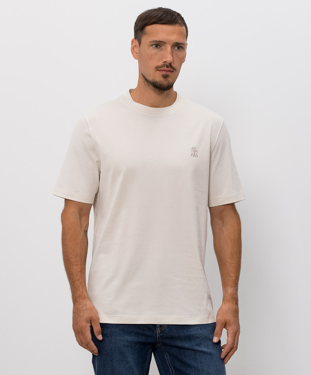 Brunello Cucinelli Бежевая футболка прямого кроя с эмблемой M0B138440 изображение 3