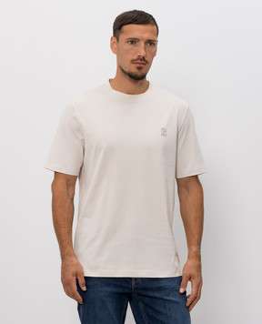 Brunello Cucinelli Бежевая футболка прямого кроя с эмблемой M0B138440