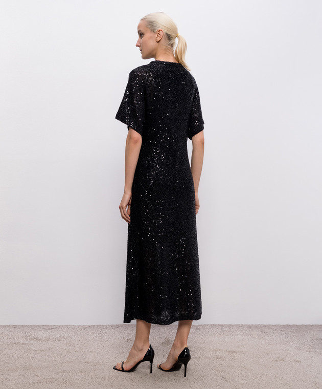 Brunello Cucinelli Чорна сукня міді з льону, кашеміру та шовку в паєтки MDJ560A90 зображення 3