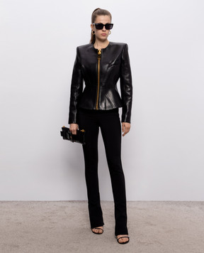 Balmain Чорна шкіряна куртка з акцентними плечима HF1SK691LC62