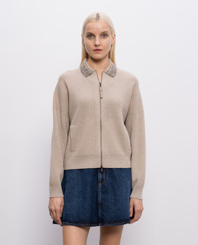 Brunello Cucinelli Бежевий кардиган з вовни, кашеміру та шовку M16232406