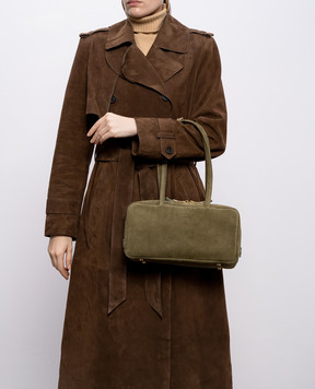 Christian Villa Замшевая сумка-боулер цвета хаки 06405