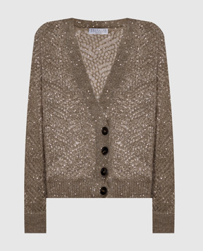 Brunello Cucinelli Бежевий кардиган з вовною в паєтки MRG562506