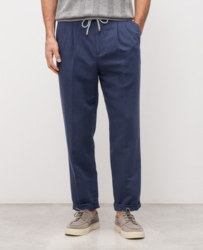 Brunello Cucinelli Синие брюки с льном MH255E1710