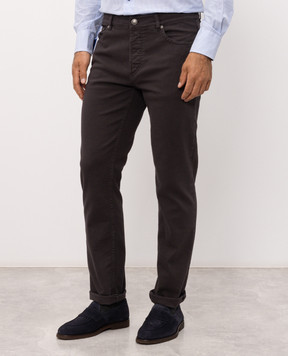 Brunello Cucinelli Темно-коричневі джинси з вишивкою емблеми M277PB3210