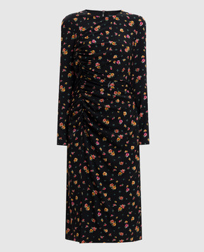 Dolce&Gabbana Черное платье миди с шелком в принт F60G7TFSA8F