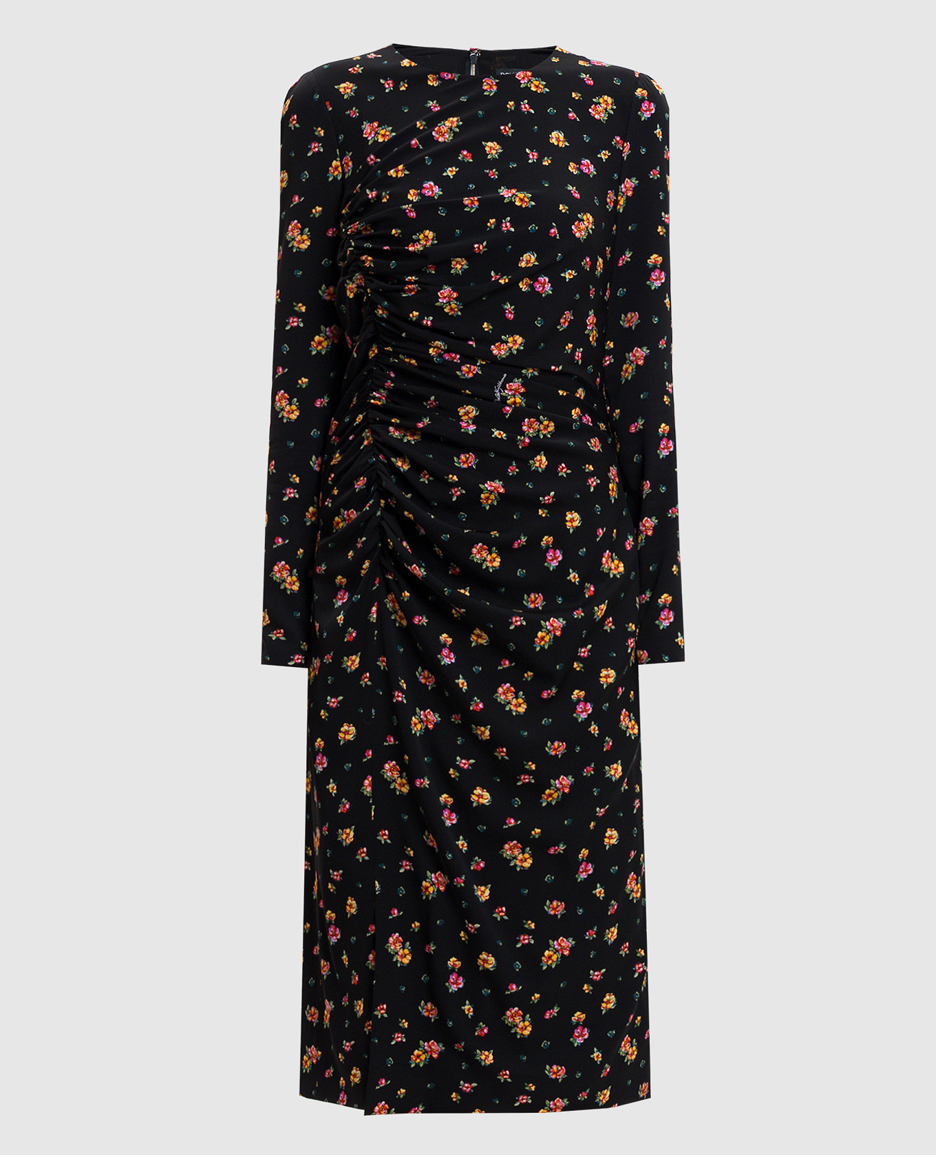 

Черное платье миди с шелком в принт, Черный, Повседневные платья