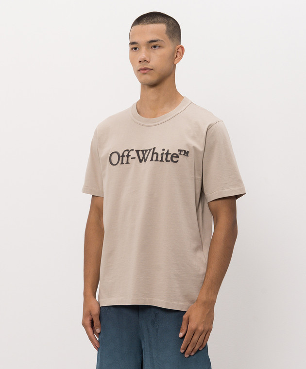 Off-White Бежевая футболка с фактурным логотипом 44MAA16MF26J005 изображение 3