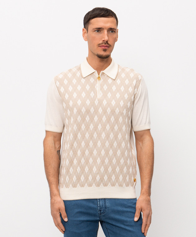 Stefano Ricci Бежевое поло с шелком в узор K414017P31F26268 изображение 3