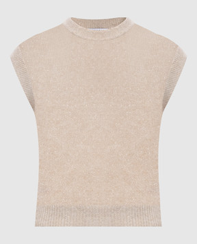 Brunello Cucinelli Бежевый вязаный топ с шерстью MBG775530