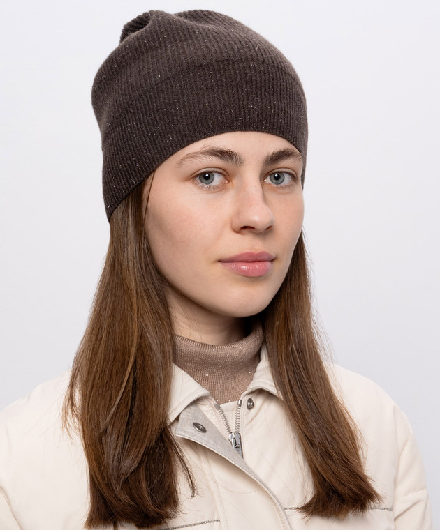 Peserico Коричнева шапка з вовною, шовком та кашеміром з люрексом S36210F1209095 зображення 2