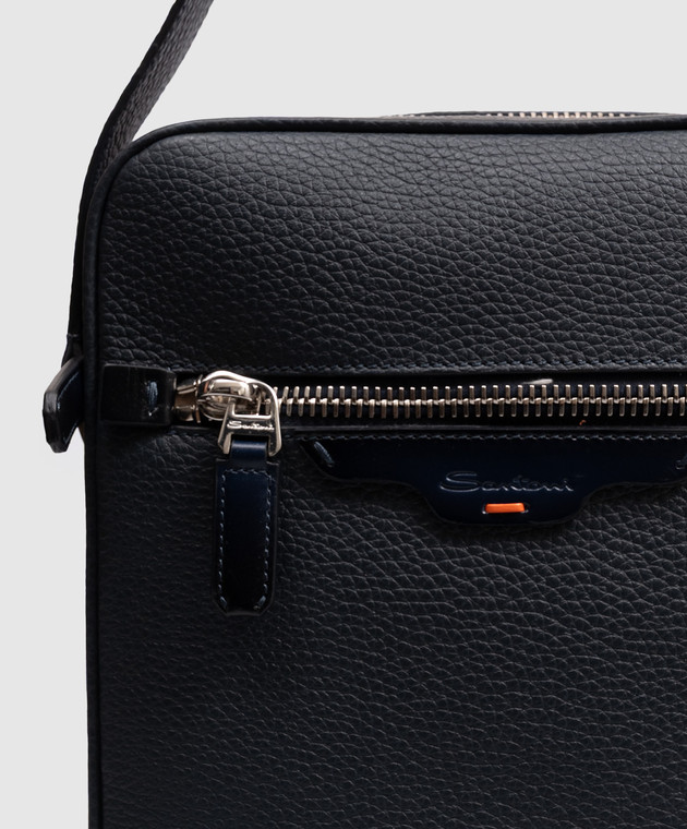 Santoni Синяя кожаная сумка с логотипом UIBBA2913ENAITB изображение 4
