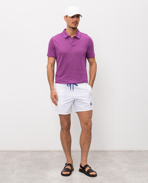 Vilebrequin Білі шорти для плавання Ronde des Tortues з вишивкою емблеми MOKEA239