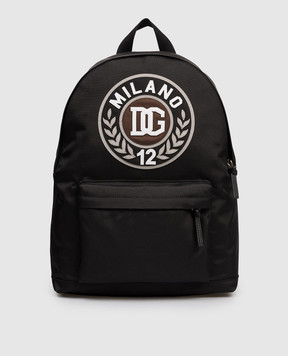 Dolce&Gabbana Дитячий чорний рюкзак з брендовою аплікацією DG EM0074A0197