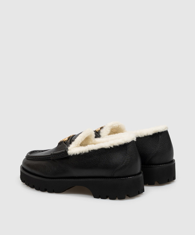 Valentino Чорні шкіряні лофери на хутрі Buffalo VLogo 9W2S0NF5JJJ зображення 3