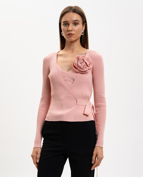 Twinset Рожевий комплект з кардигану та топа в рубчик 261AP3105