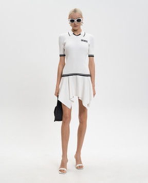 Off-White Белое платье-поло мини в рубчик с логотипом 2HI12WS26KNI001