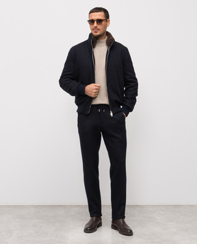 Enrico Mandelli Синяя куртка из кашемира с мехом норки 2T704B5428