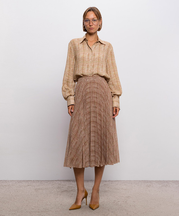 Ermanno Scervino Коричневая блуза из шелка в геометрическом принте D492K399WEK изображение 2