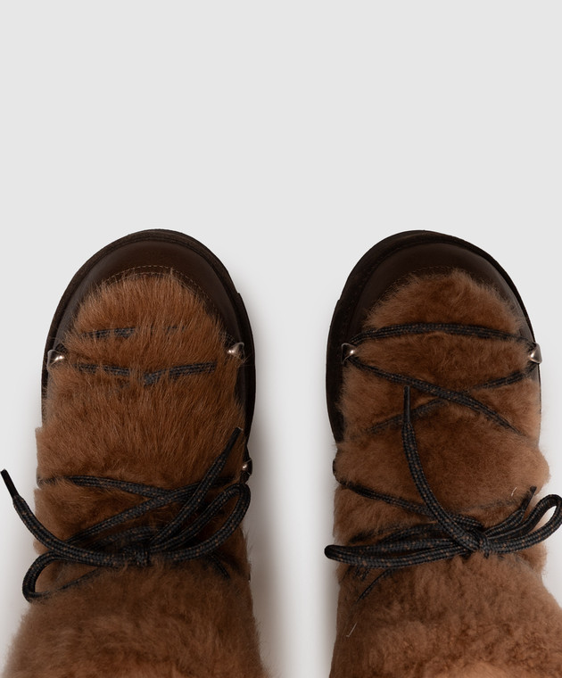 Brunello Cucinelli Коричневые кожаные мунбуты на меху MZSLG3427 изображение 4