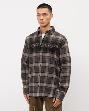 Off-White Сіра сорочка в клітинку з логотипом OMGE04MF25FAB003