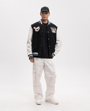 Off-White Чорний комбінований бомбер з нашивками 44XJA122S26L002